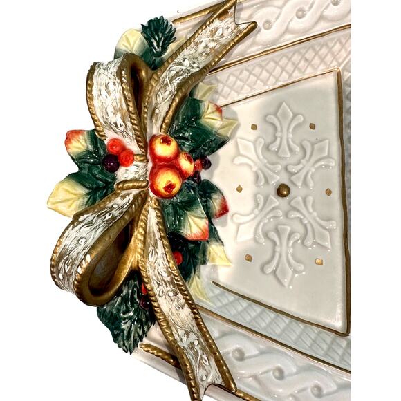 Fitz and Floyd Christmas Snowy Woods 18 x 11 Divided Serving Tray Platter-Nice! - Picture 2 of 7